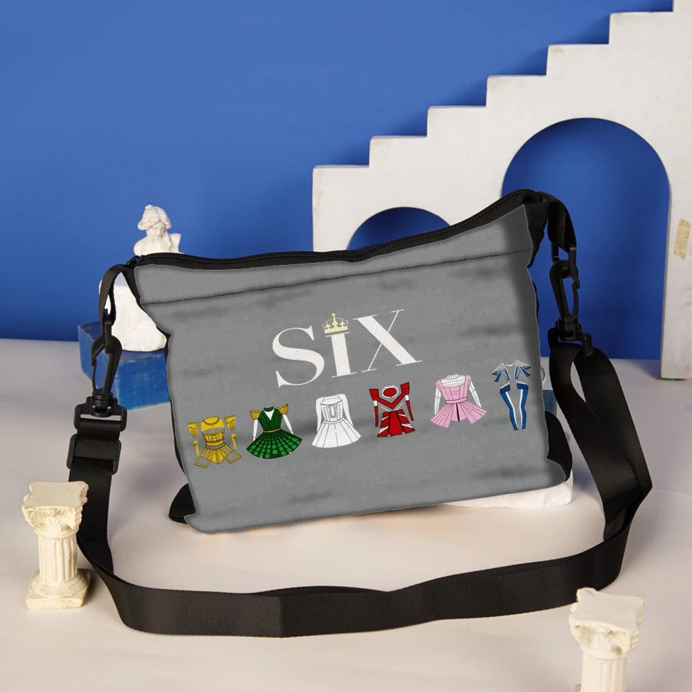 1pc Six Musical Theater Inspired Crossbody Bag Gray With Queen Crown And Dress Icons Print Shoulder Bags For Women Girls Stage P