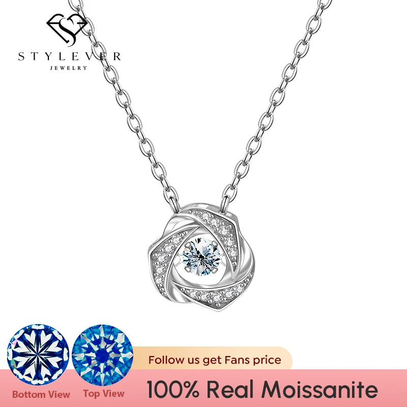 Stylever Luxury Clover Windmill Real Moissanite Diamond Necklace for Women Gift 925 Sterling Silver Pendant Wedding Jewelry 2022