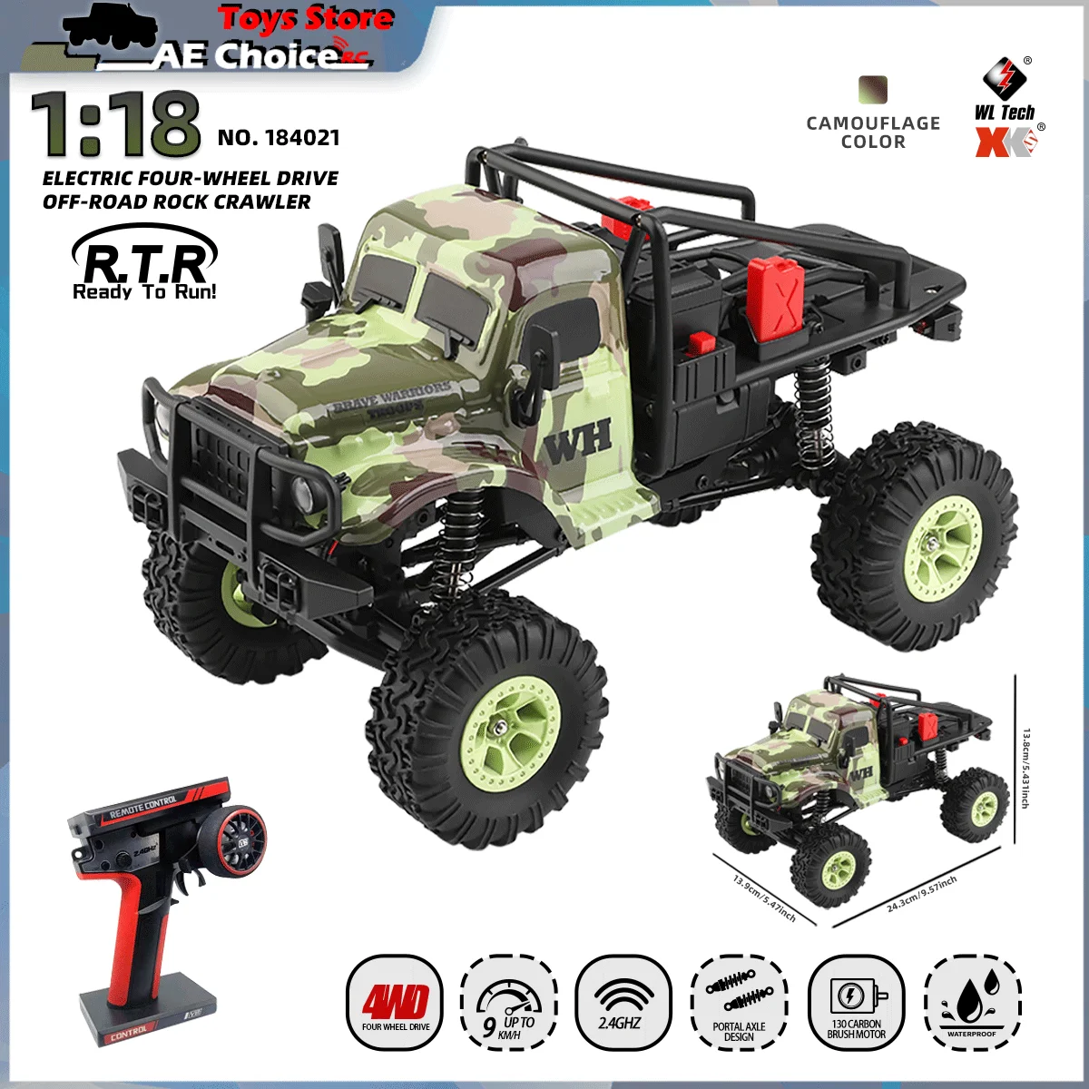 

Wltoys 184021 2.4G RC Car 1/18 4WD Electric Off Road Climbing Car High Speed Climbing Crawler Vehicle ROCK Toys for Children