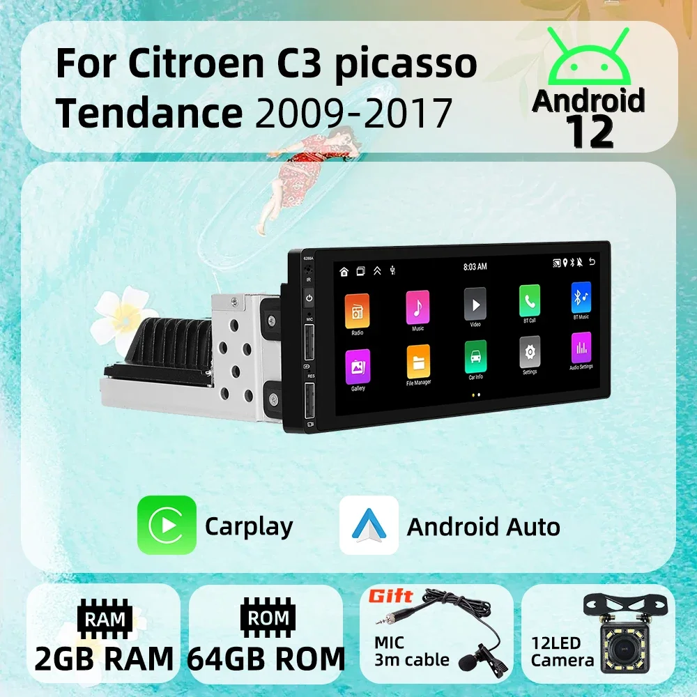 1 Din Android Radio for Citroen C3 Picasso Tendance 2009-2017 Carplay Autoradio Android Auto Stereo Car Multimedia Head Unit BT