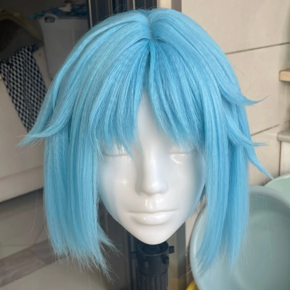

Anime Shiina Sora Cosplay Wig Sky Blue Short Hair with Realistic Scalp Top Heat-resistant Synthetic Fiber Wig with Rose Net Cap