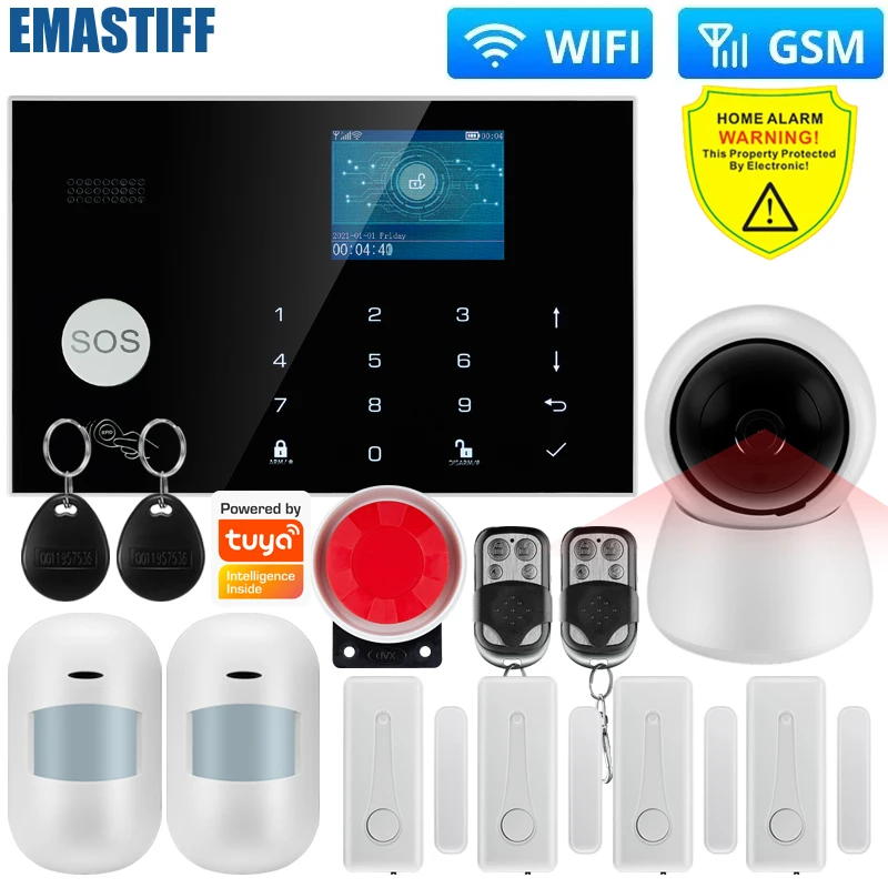 

2.4G WIFI GSM Wireless Alarm System Home Burglar Security Alert work with Tuya Smart APP 433mhz PIR Motion Detector Door Sensor