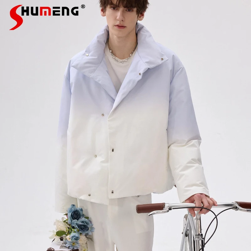 

Мужские осенние новые высококачественные парки с градиентным цветом и воротником-стойкой, мужские топы, теплый дизайн, модные красивые элегантные парки, пальто