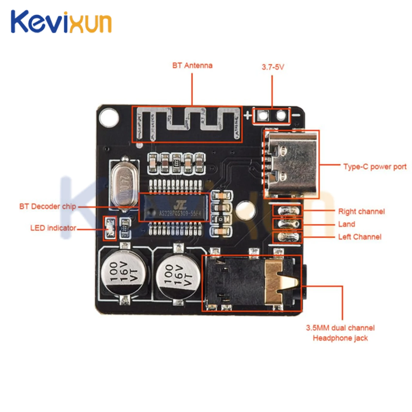 Bluetooth Audio Receiver Board 3.7-5V Bluetooth 5.0 MP3 Amplifier Lossless Decoder Board Wireless Stereo Music Module XY-BT-Mini