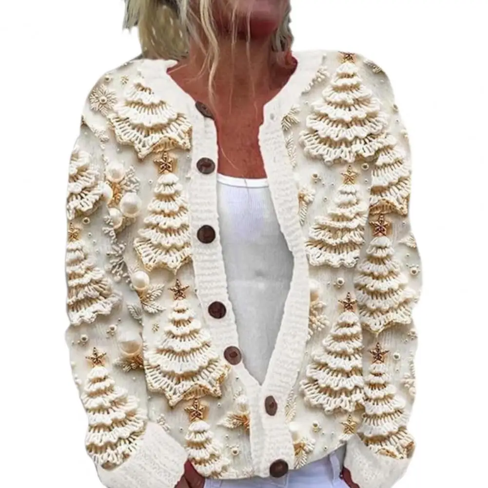 

Women Casual Cardigan Sweater Festive 3d Christmas Print Women's Cardigan Jacket for Holiday Season School Work Long Sleeve