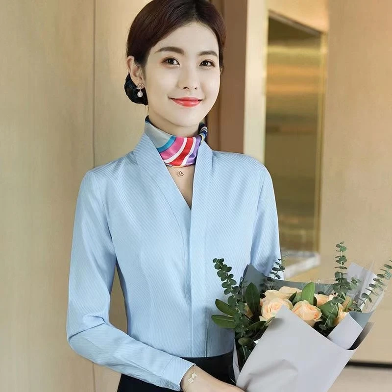 

Women's White Work Blouse Professional V-Neck Shirt Office Uniform Plus Size Formal Interview Crew Neck Shirt