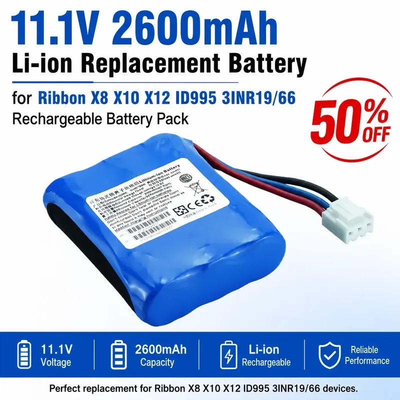 

11.1V 2600mAh Li-ion Replacement Battery for Ribbon X8 X10 X12 ID995 3INR19/66 Rechargeable Battery Pack