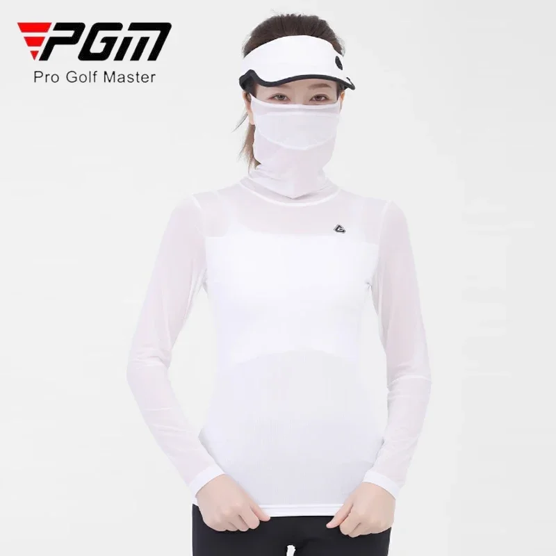 PGM Women Long Sleeve Golf Shirt Ladies Sunscreen Ice Silk Bottoming Shirts Women Anti-UV Quick Dry Golf Tops with Mask