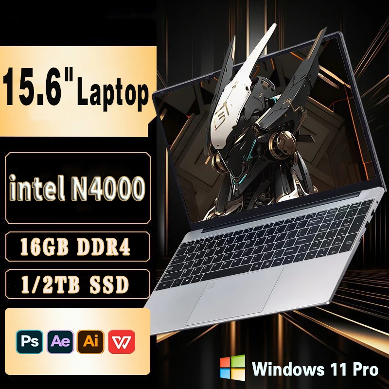 

Fingerprint Unlock Notebook Windows 11 Portable Laptop Intel Celeron N4000 15.6 Inch 16GB RAM 1TB SSD Office Computer