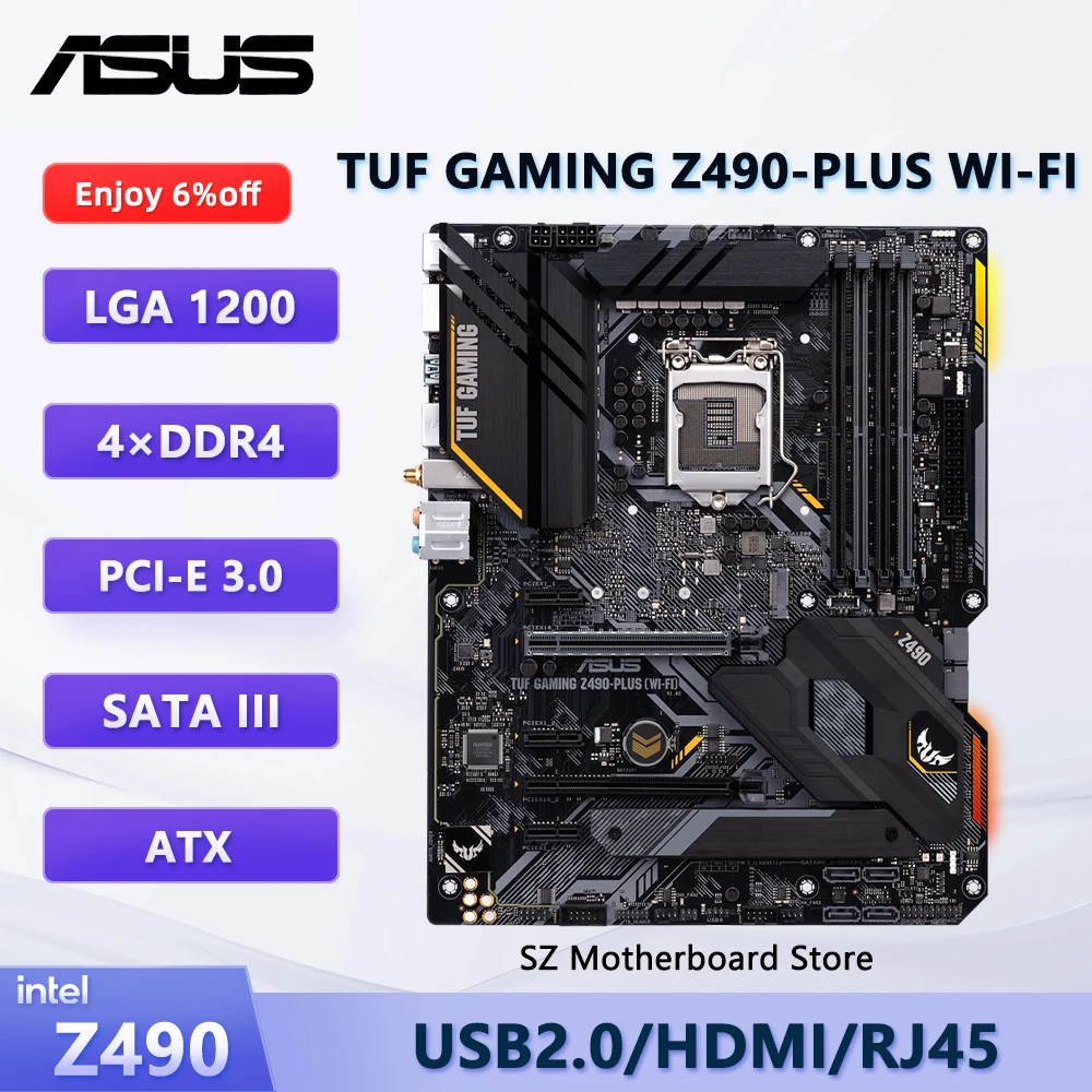 

ASUS TUF GAMING Z490-PLUS WIFI Z490 Motherboard LGA 1200 For i9-10900K i7-10700K i5-10600K i3-10100 CPU DDR4 ATX Mainboard
