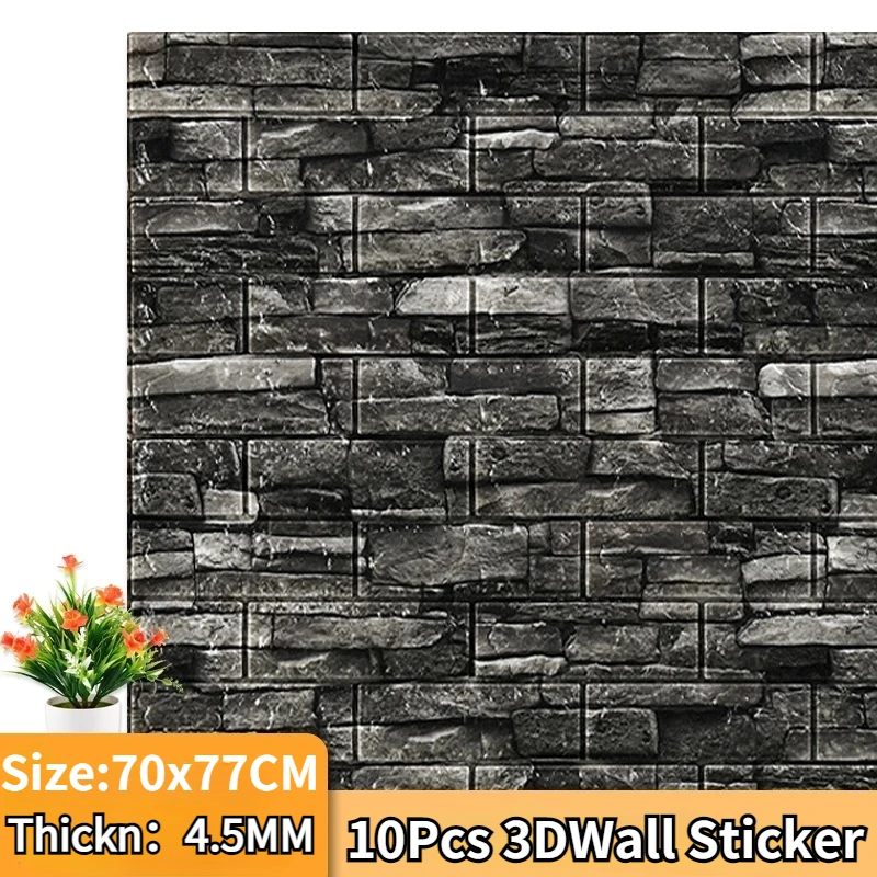 

10Pcs 3D Self Adhesive Imitation Brick Wall Stickers Peel and Stick Waterproof Wallpaper Home LivingRoom Bathroom Luxury Decor