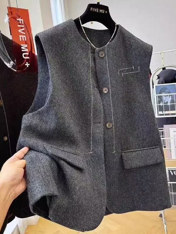 

Extra Large 300 Pou Korean Sle round Ne Suit Vest Men Women Spring Autumn New Unique Faionable Layering Outerwear Top