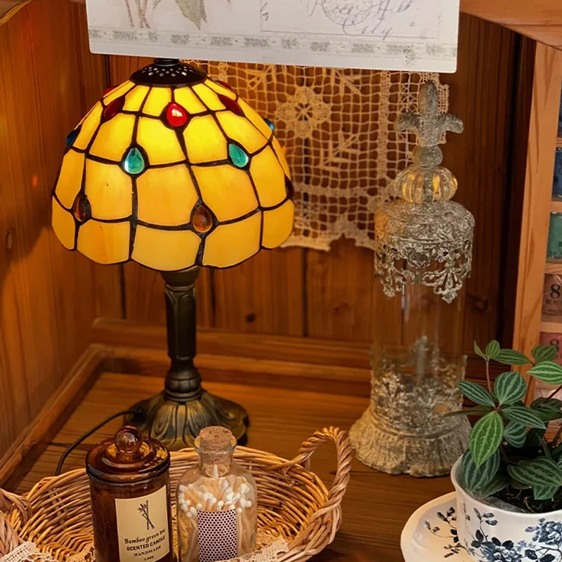 

European Stained Glass Table Lamp 8 Inch Sea Blue Dragonfly Style for Bedroom Living Room Reading Desk Nightstand Decor