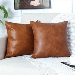 1pc Faux Leather Throw Pillow Covers  Thick Large Decorative Modern Boho Farmhouse Living Room Square Cases for Couch Bed Sofa