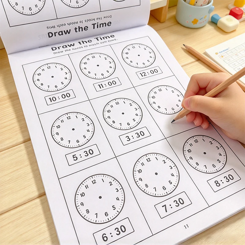 Time Cognition Learning Workbook for Young Children, Helps Kids Learn to Recognize and Read Time, Suitable for Home Early Education and Kindergarten Activities, Includes Time Reading and Math Practice Worksheets, Applicable for Classroom Teaching, Essential Learning and Educational Writing Aids for Returning to School