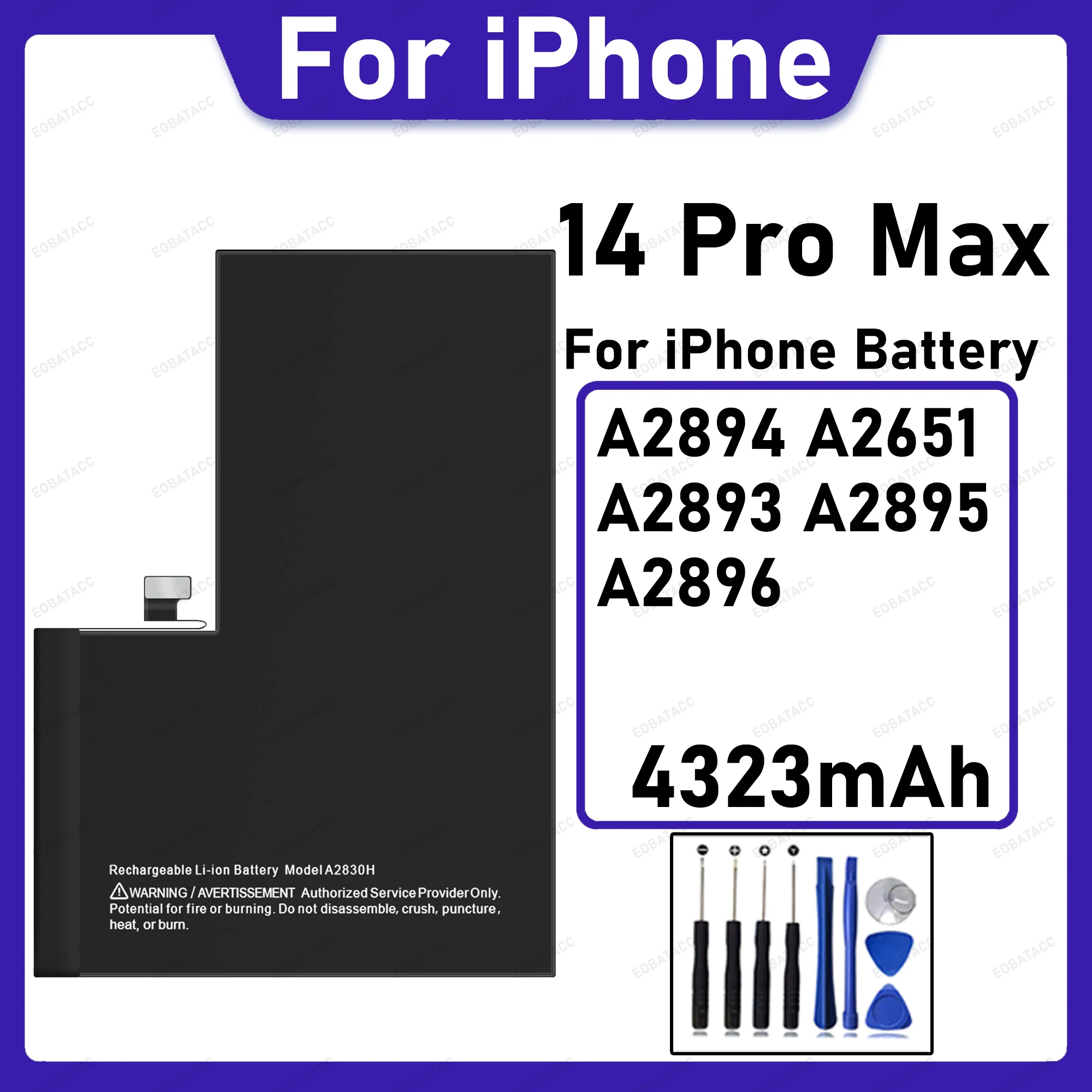 4323mAh Large Capacity Replacement Battery For iPhone 14 Pro Max A2894 A2651 A2893 A2895 A2896 Safe Stable Phone Repair Parts