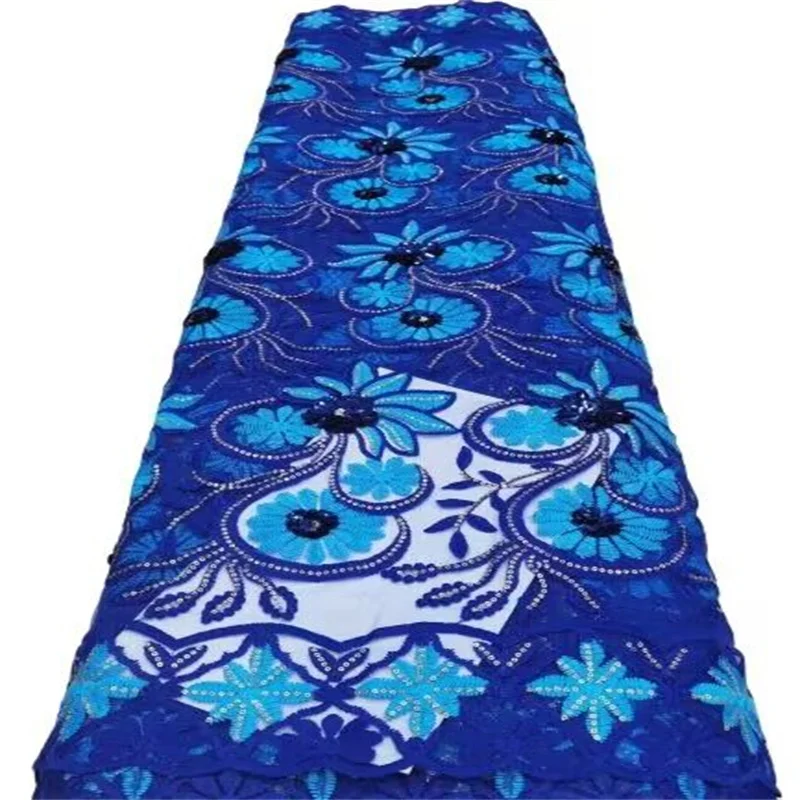

Fashion Blue African Lace Fabric Sequins Tulle Mesh Embroidery Lace for Wedding Bridal Fabrics High Quality Laces Dresses