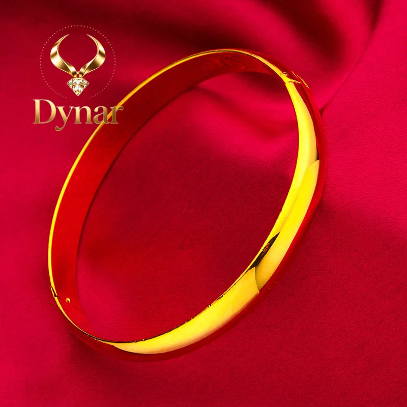 Dynar Jewelry    Snap Smooth Bangle for Women, 24K Gold, AU999 | Matte gold with vertical texture & diamond snap, subtle luxury