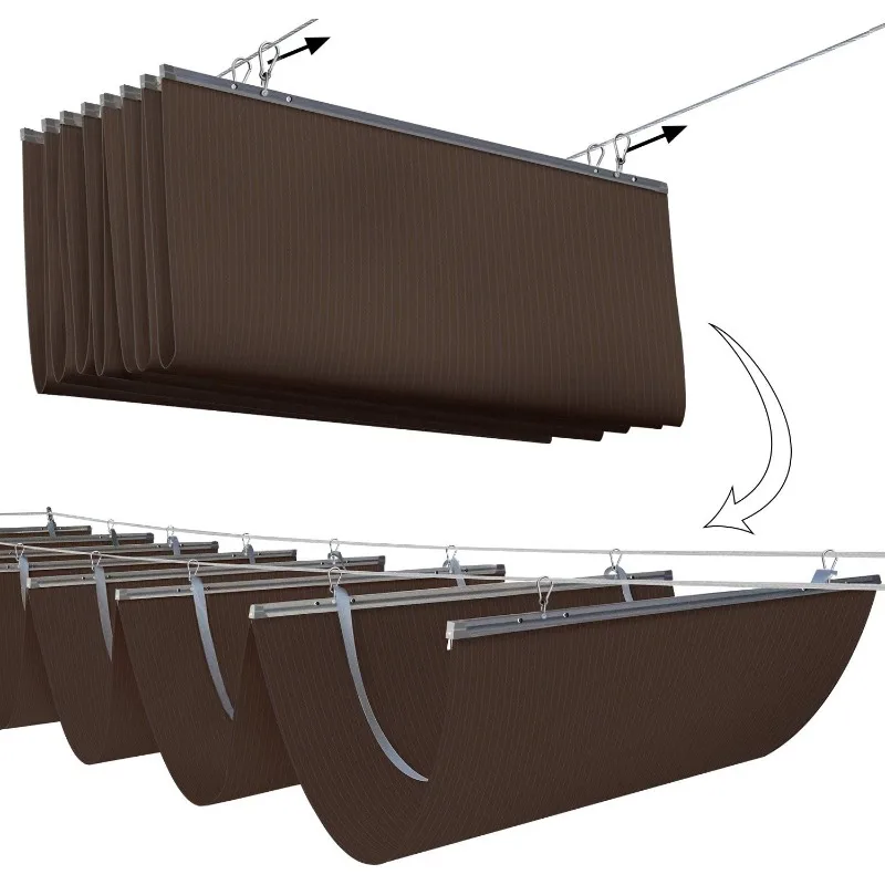 Sunrise 7'Wx12'L cubierta de sombra de pérgola dosel retráctil sombra de sol ondulada al aire libre para Patio jardín patio cubierta enrejado (marrón