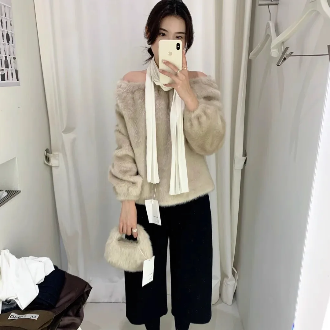 Faionable Otoño Invierno Lana Perna ancha Cuchillo Pantalones de siete pulgadas para mujer Cintura alta Cierre de cremallera Coreano Sle Casual...