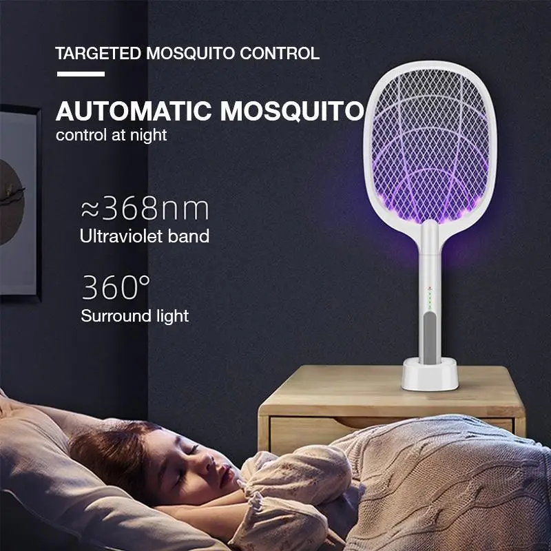 USB Electric Shock Mosquito Lamp Portable Handheld USB Charging Fly Swatter Electric Shock Triple-layer Mesh Lamp Home Tools