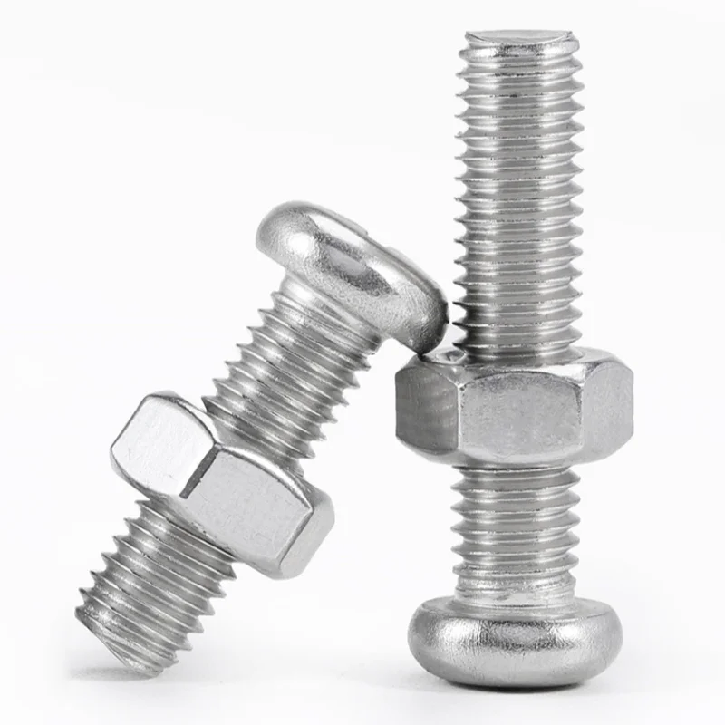 M1 M1.2 M1.4 M1.6 M2 M2.5 M3 M3.5 304 Parafusos de cabeça Phillips de aço Stianless com porcas sextavadas Conjunto de combinação de parafusos redondos cruzados