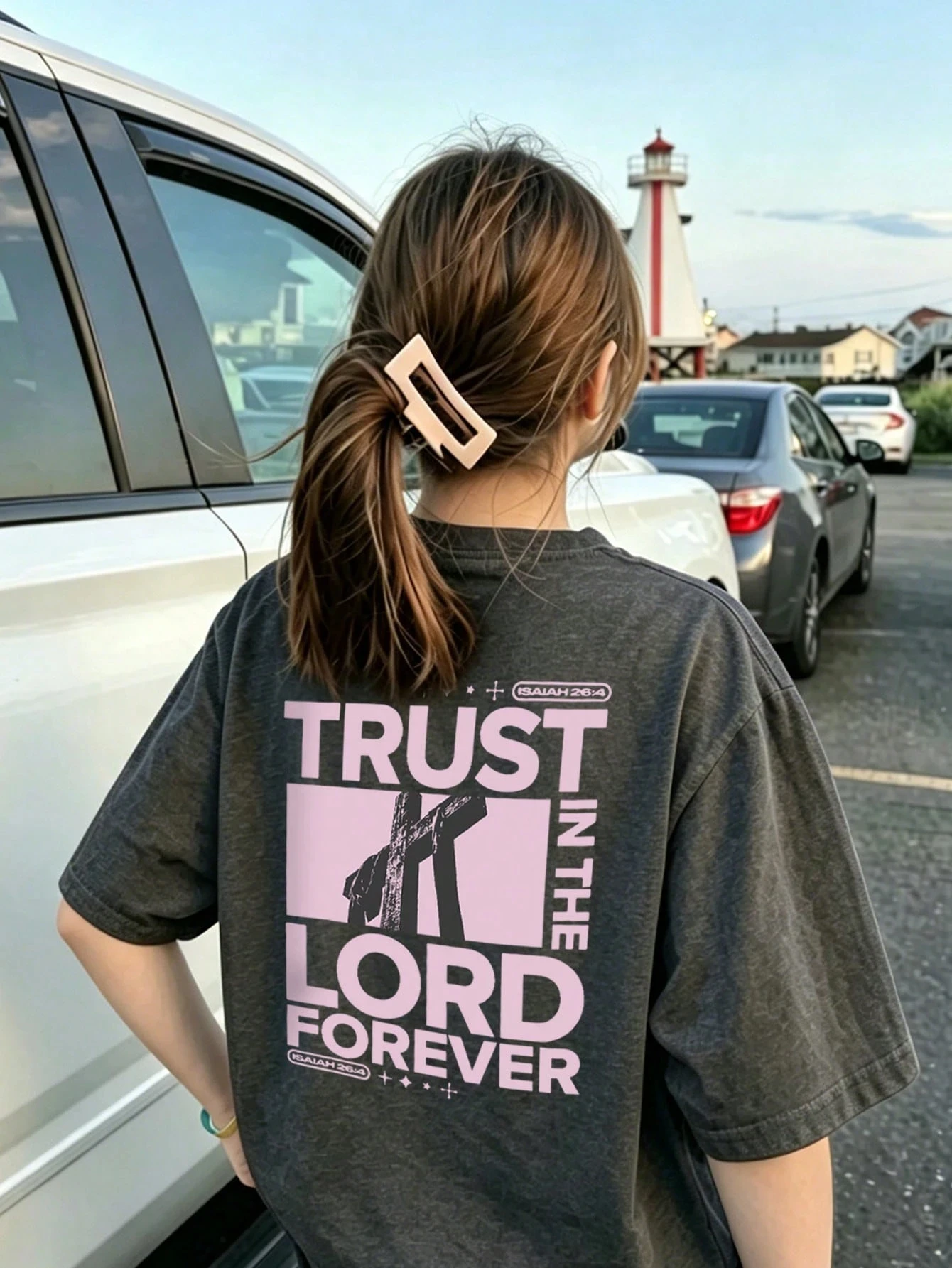 Kids Girls Christian Graphic T Shirt Trust in the Lord Forever Pink Cross Print Short Sleeve Casual Faith Inspirational Top
