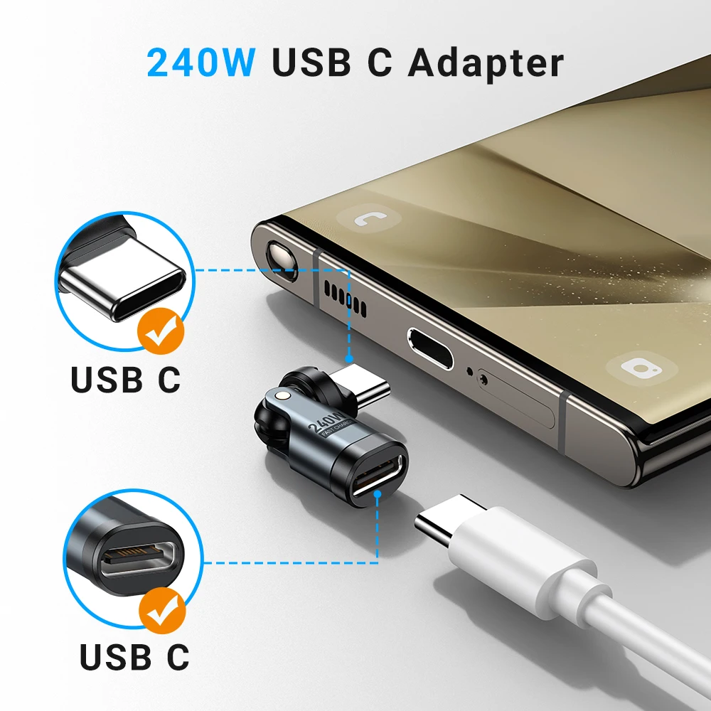 

240W Type-C Interface PD3.1 Hard Disk Adapter Connection Straight Elbow 540 Degrees Data Transmission for Samsung iPhone Macbook