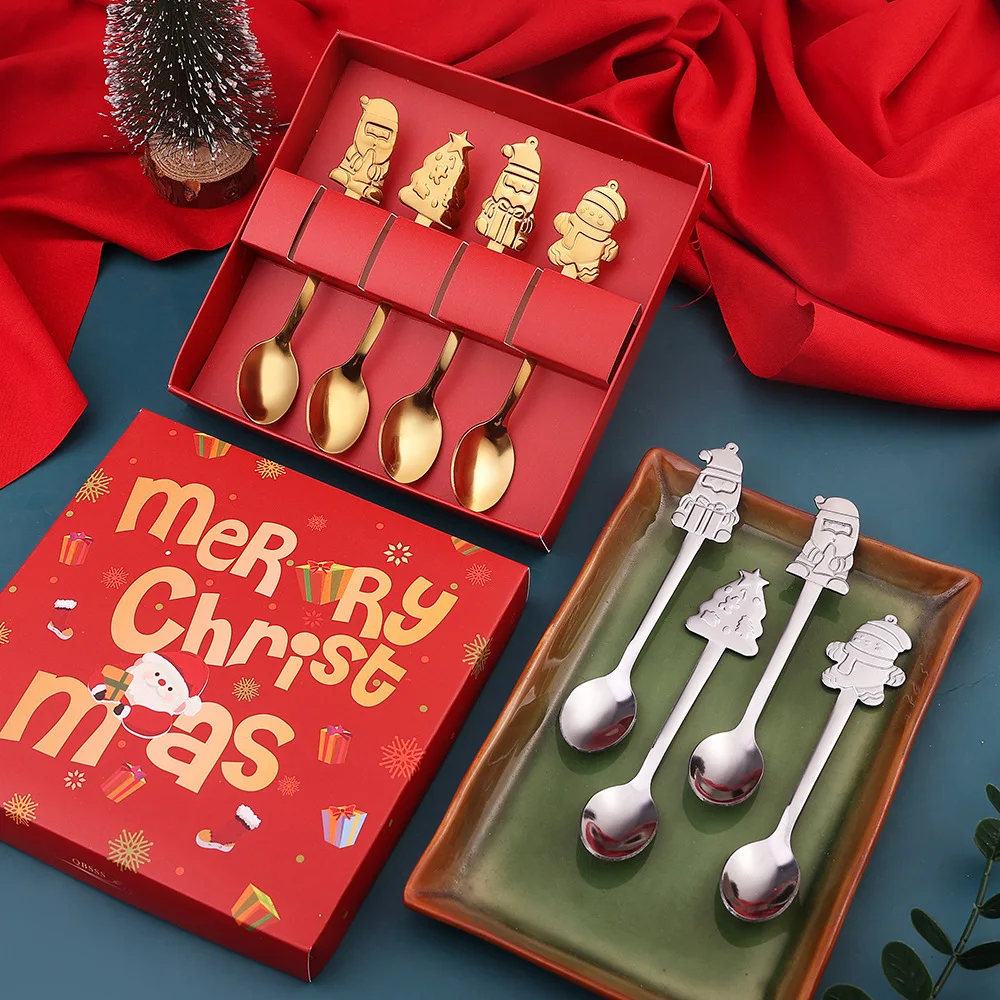4/1pcs Christmas Coffee Spoons Stainless Steel Teaspoon Gingerbread Man Christmas Snowman Dessert Spoons Cutlery Spoon Xmas Gift