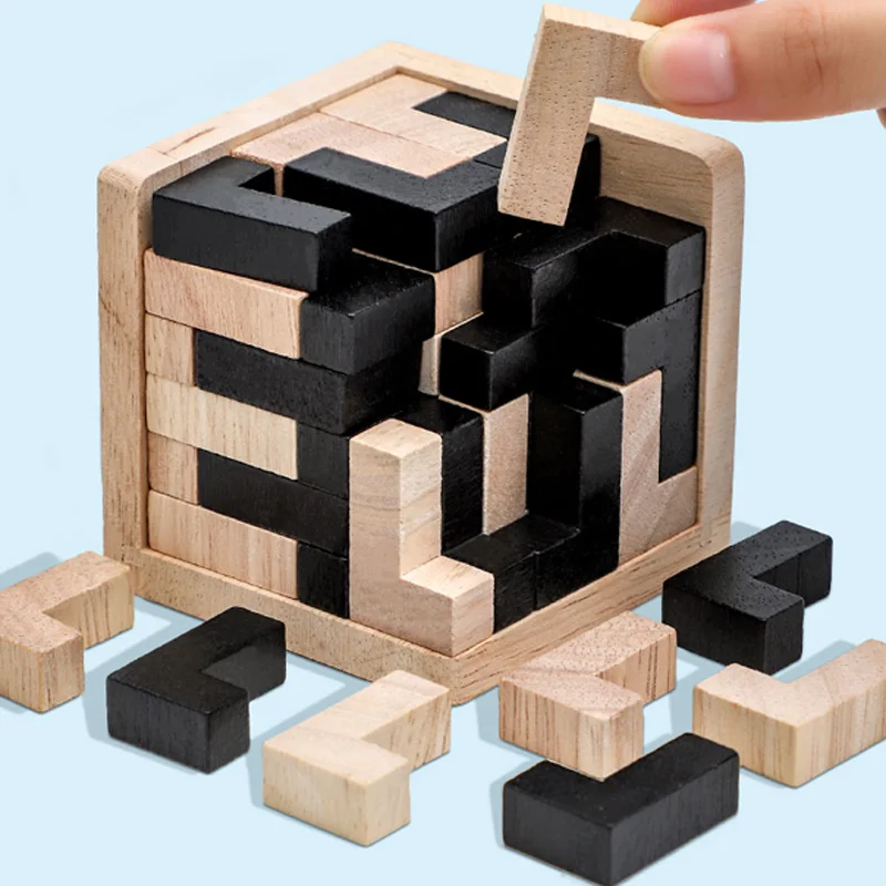 Puzzle Cube 3D Luban entrelacé, jouet éducatif créatif en bois, cerveau lQ, jeu d'apprentissage précoce, cadeau pour enfants, lettre 54L