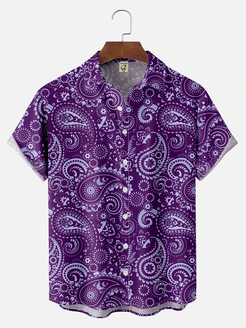 

Men Hawaii Shirts 3D Paisley Graphic Short-sleeved Button Shirts Summer New Casual Lapel Unisex Tops Oversized Personality Tees