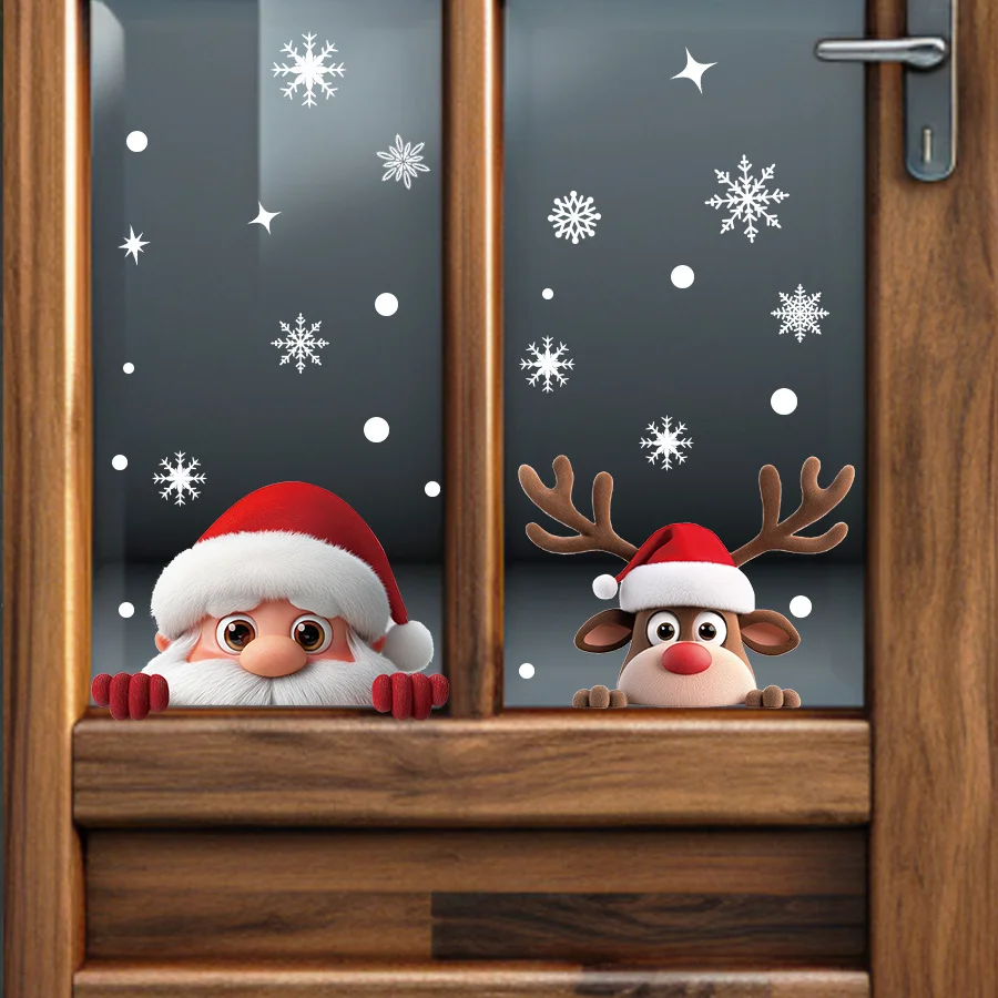 2 Stück Weihnachts-Fensteraufkleber, Weihnachtsmann & Rentier zum Ausprobieren - Abnehmbare Rückstandsfreie Doppelseitige Statische Haftaufkleber – Detail 4
