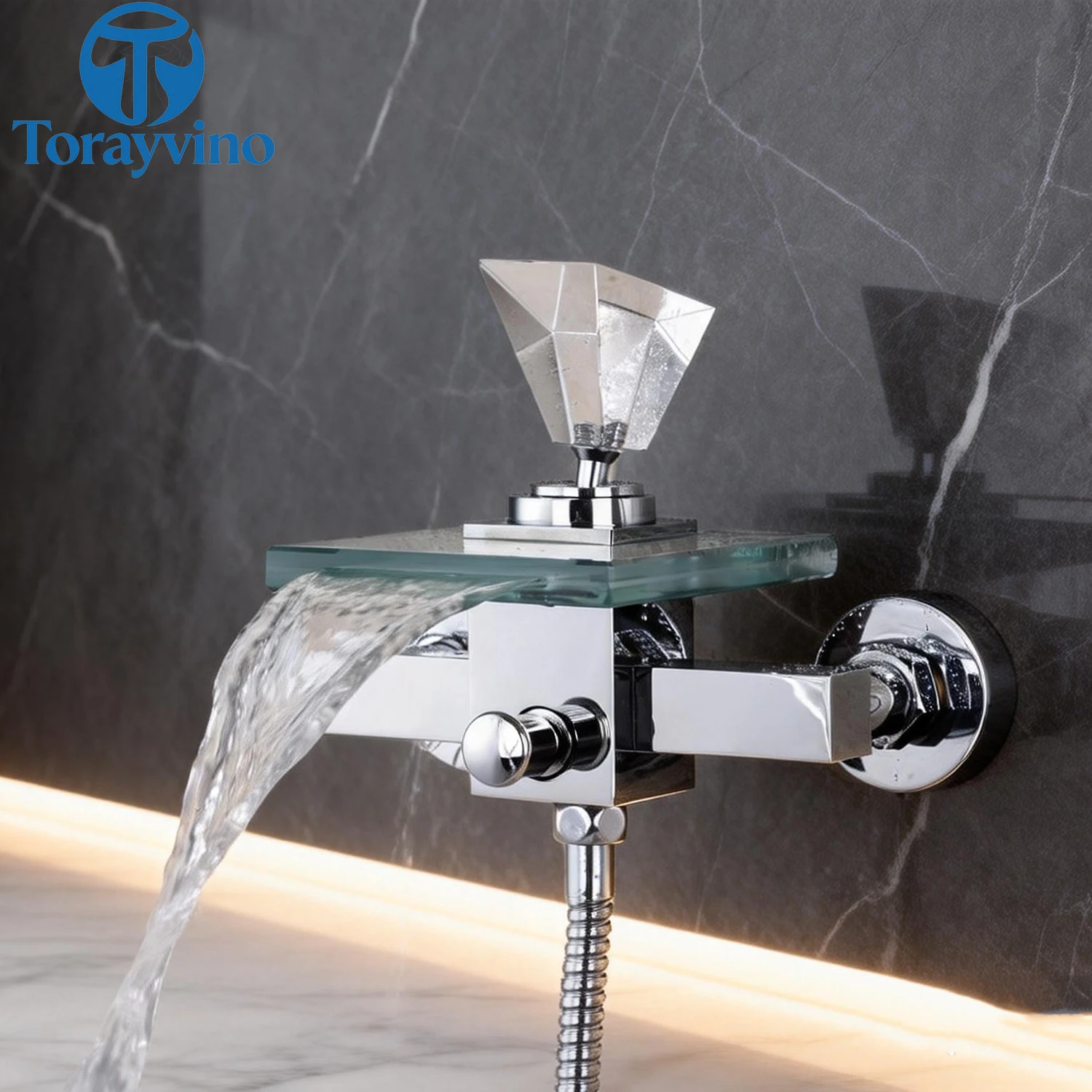

Bathtub shower Waterfall Glass Spout Diamond Handle Wall Mounted Bathroom Bath Handheld Sprayer Tap Mixer Faucet set
