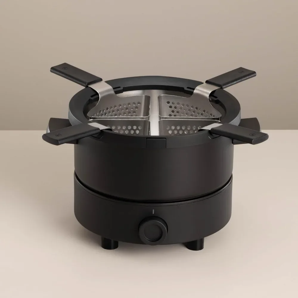 Adjustable Temperature | Broth and Meat Fondue Pot | 2-4 People, Includes 4 Perforated Baskets