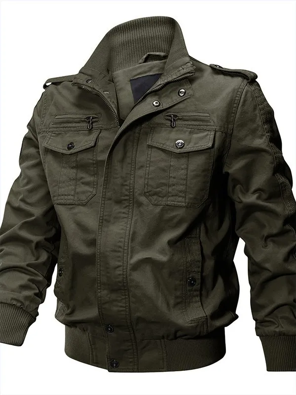 

Thiened Fce Lined Cotton Denim Jaet for Men Casual Autumn Winter Flight Suit Sle Youth Jaet Stand Fit Long Sve