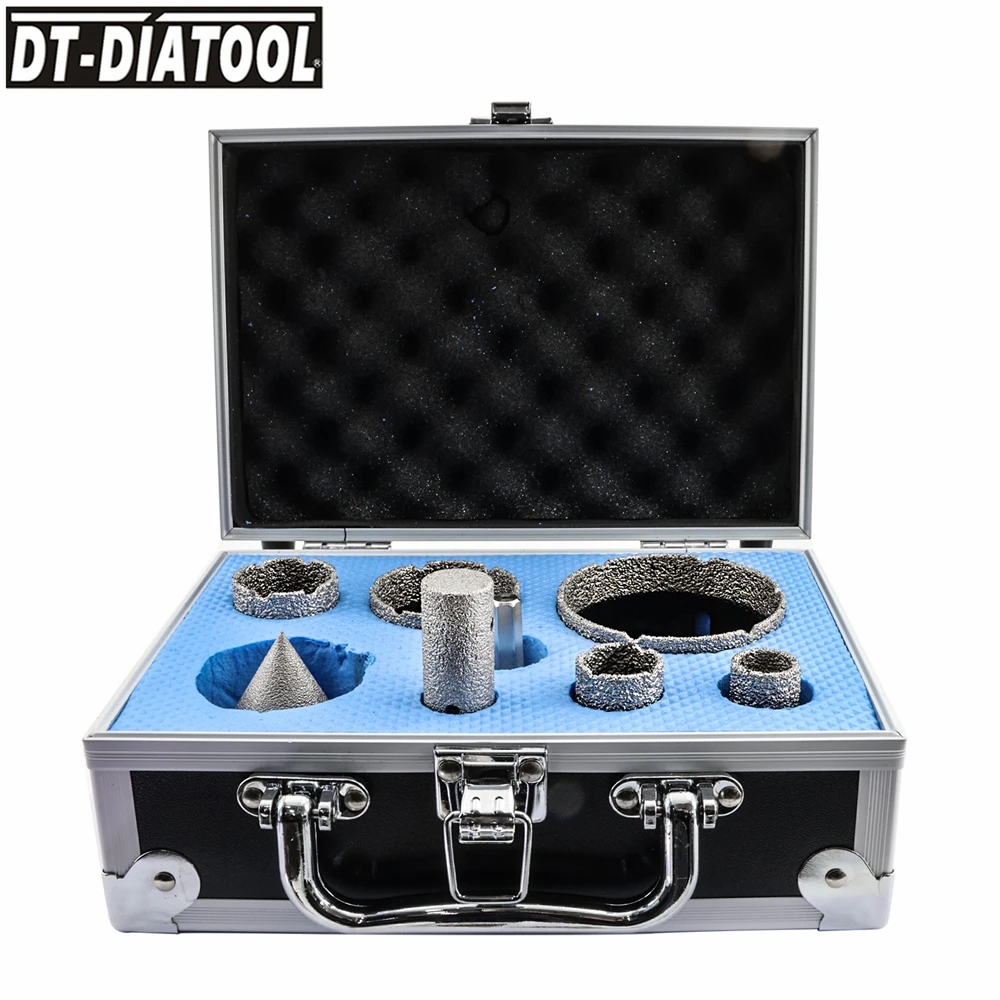 DT-DIATOOL 1set boxed Diamond Drill Core Bits Sets Milling Bit Chamfer M14 Thread Hole Saw  for Porcelain Tile Granite Grinding