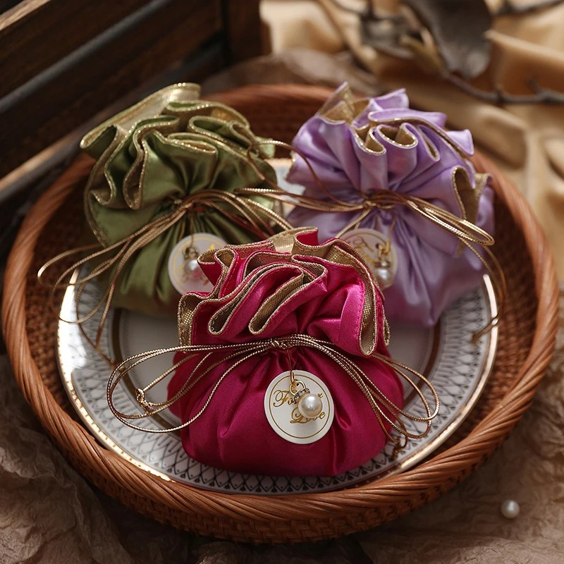 10/20/30 قطعة أكياس الهدايا الفاخرة عيد الميلاد حفلة عيد ميلاد أكياس الحلوى الشوكولاته كيس التعبئة والتغليف مع اللؤلؤ لوازم الزفاف #2