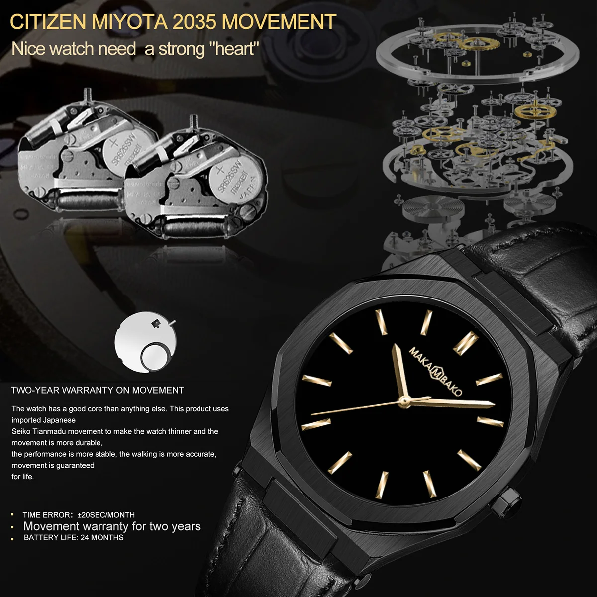 2025 جديد الرجال العلامة التجارية اليابانية حركة الكوارتز 40 مللي متر جلد أسود نمط الأعمال 3Bar مقاوم للماء الرياضة العسكرية ساعة للرجال