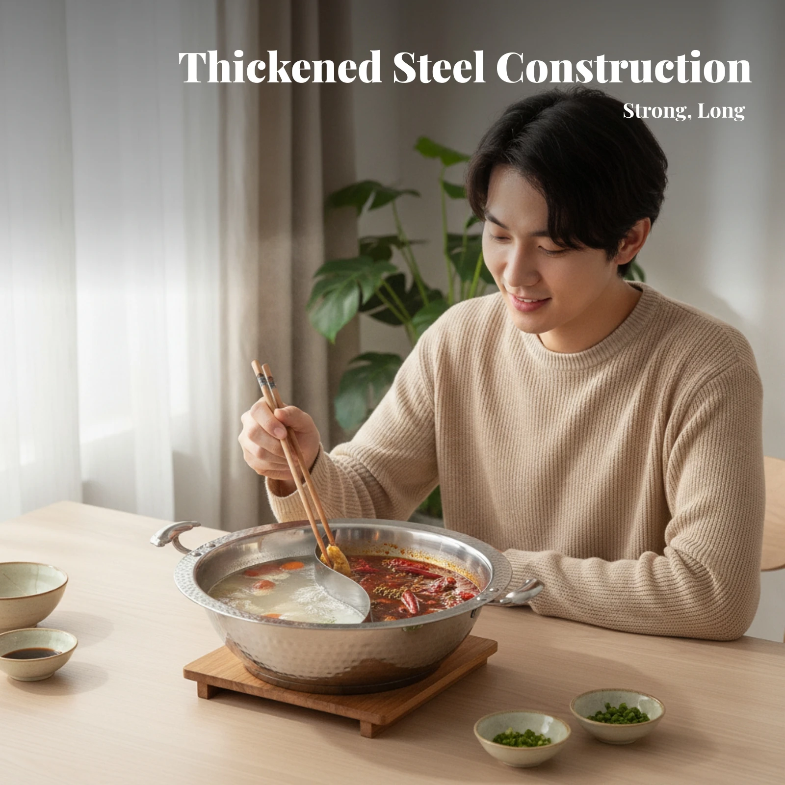 stainless-steel-divided-hot-pot-dual-flavor-cooking-hammered-rim-shabu-shabu-pot-triple-layer-base-induction-compatible