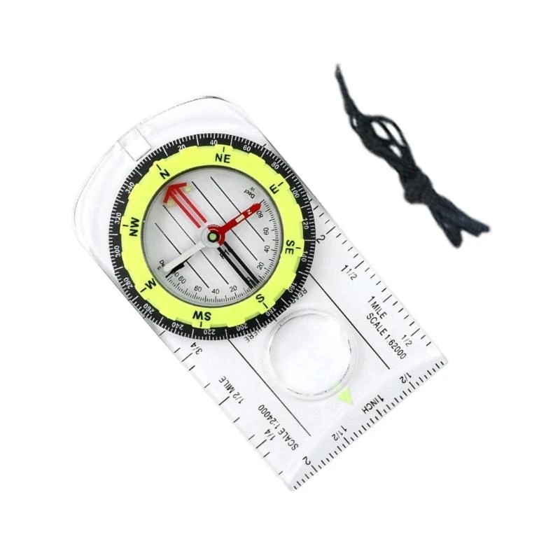 

652F Survival Compasses with Ruler Scale Hiking Boatings Orienteering Camping Compasses, Map Ruler Magnifier for Map Reading