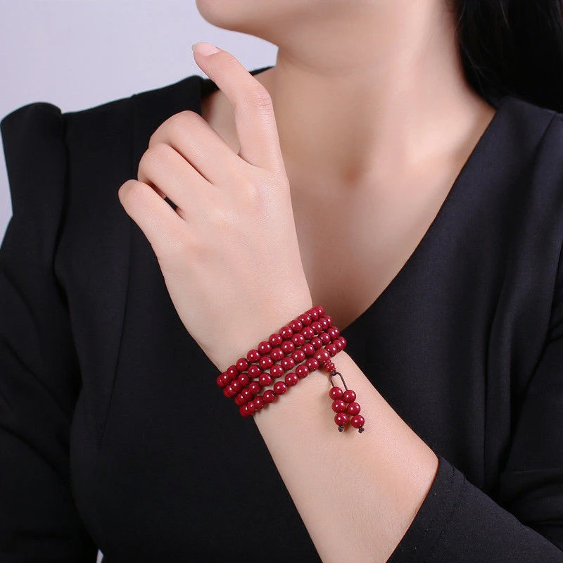 

Red Cinnabar Bracelet 108 Buddhist Beads Adult Red String Bracelet the Year of the Birth Red Stars Purple Cinnabar