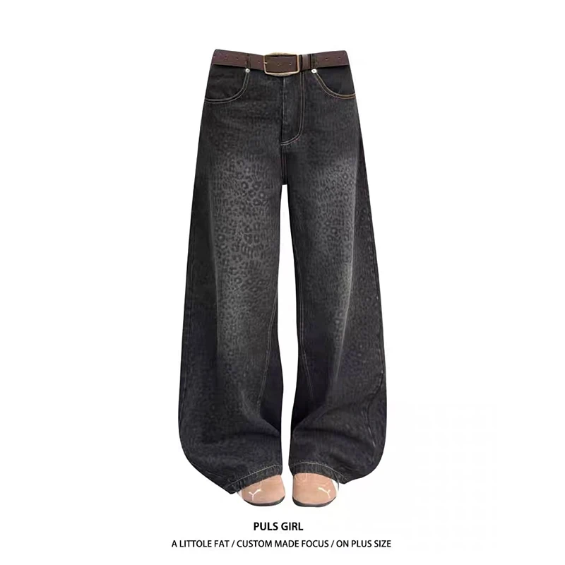 

YIBASHU весенние женские черные джинсовые брюки Cyber Punk Y2K мешковатые джинсы с леопардовым принтом с низкой посадкой Harajuku ковбойская японская уличная одежда