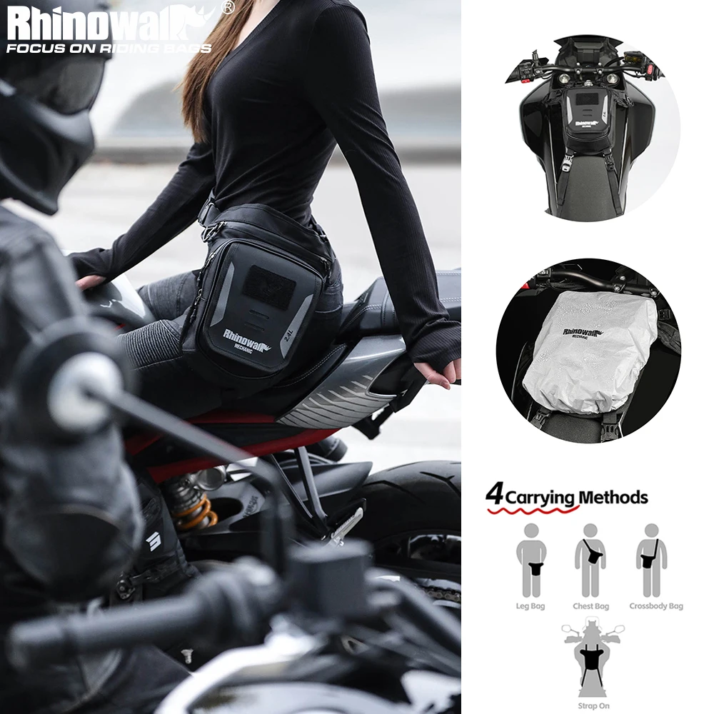 Rhinowalk Motorcycle Leg Bag 2.4L Versatile Tank Bag With Rain Cover And Anti-Lost Key Clip Chest Bag Multi-Compartment Design