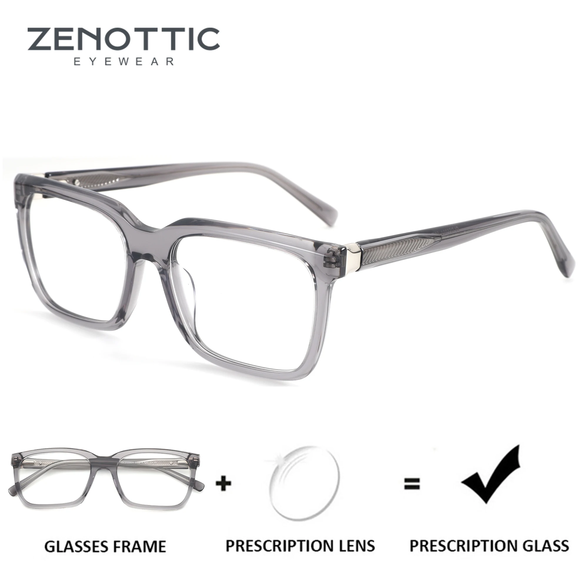 ﻿ZENOTTIC Handmade Acetate Square Prescription Glasses Fashion Rectangle Anti Blue Light/Photochromic Optical Eyeglasses for Men