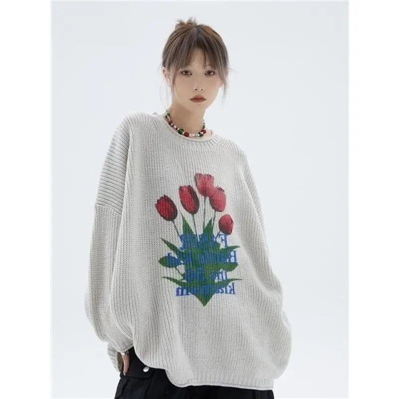 2025 Autumn Winter New Floral Sweater Denim Pants 1 or 2 Piece Set Lady Loose Knitted Pullover Jeans Outfits Fashion Knitwear