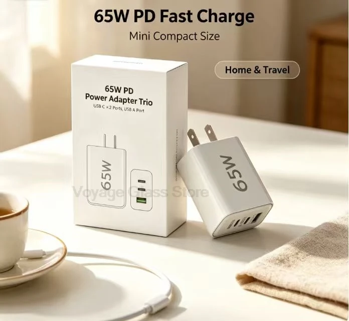 65w-gan-usプラグ高速安全充電器-usb-a-usb-c-デュアルポート-pd充電アダプター-iphone、samsung、ノートパソコン用トラベルパワーブロック