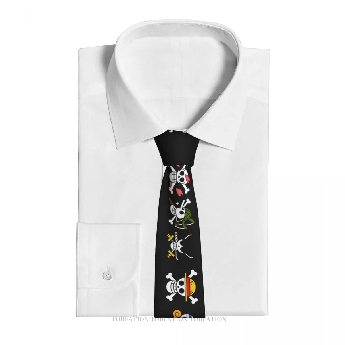 Logotipo de calavera de una pieza para hombre, corbata clásica estampada de poliéster de 8cm de ancho, accesorio para fiesta de Cosplay