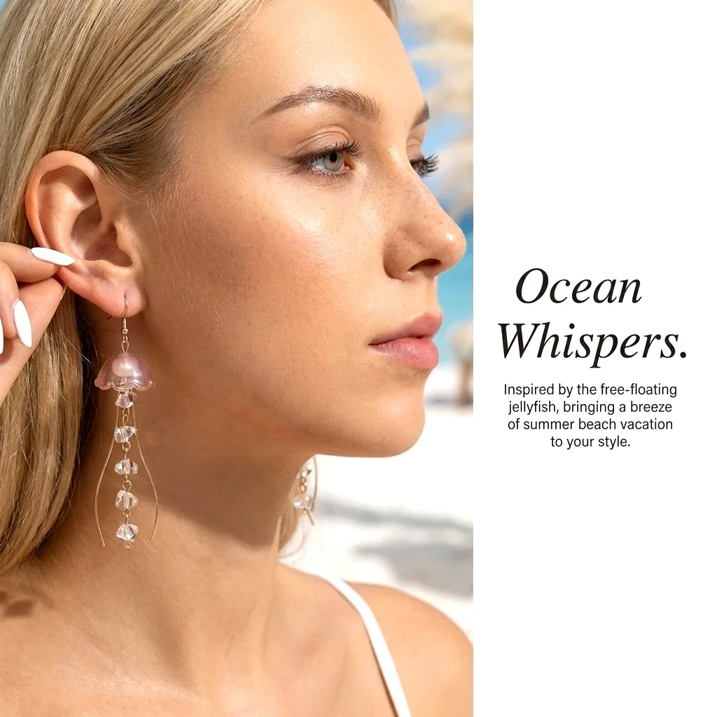 Colorful Crystal Jellyfish Dangle Earrings Wavy Tentacle Mermaidcore Ocean Animal Drop Earring Summer Holiday Gift
