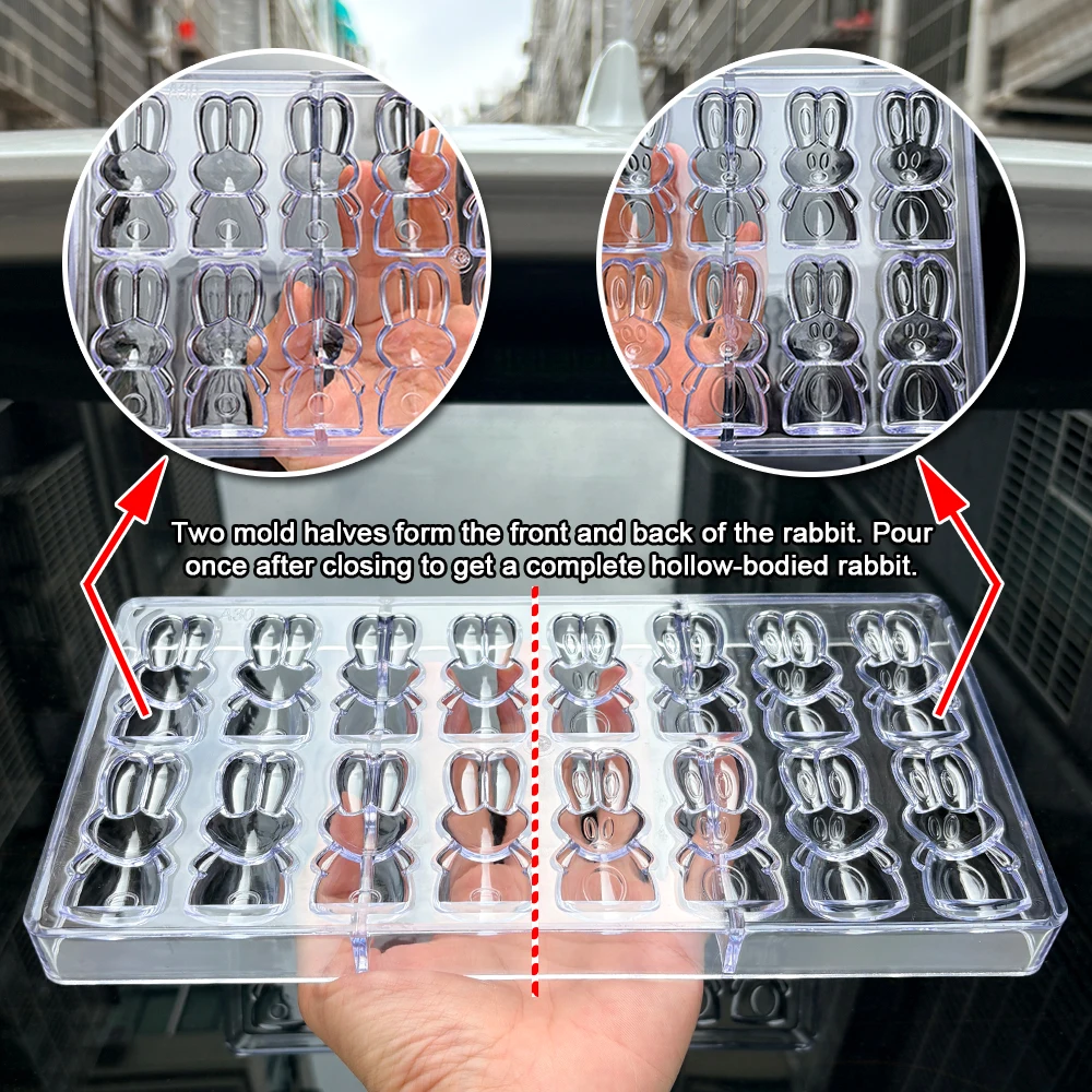 1Pcs Polycarbonate 3D Hollow Rabbit Chocolate Mold, 16‑Cavity Two‑Part Spliced Bunny Mold for Easter DIY Bonbon Candy Making - view 4