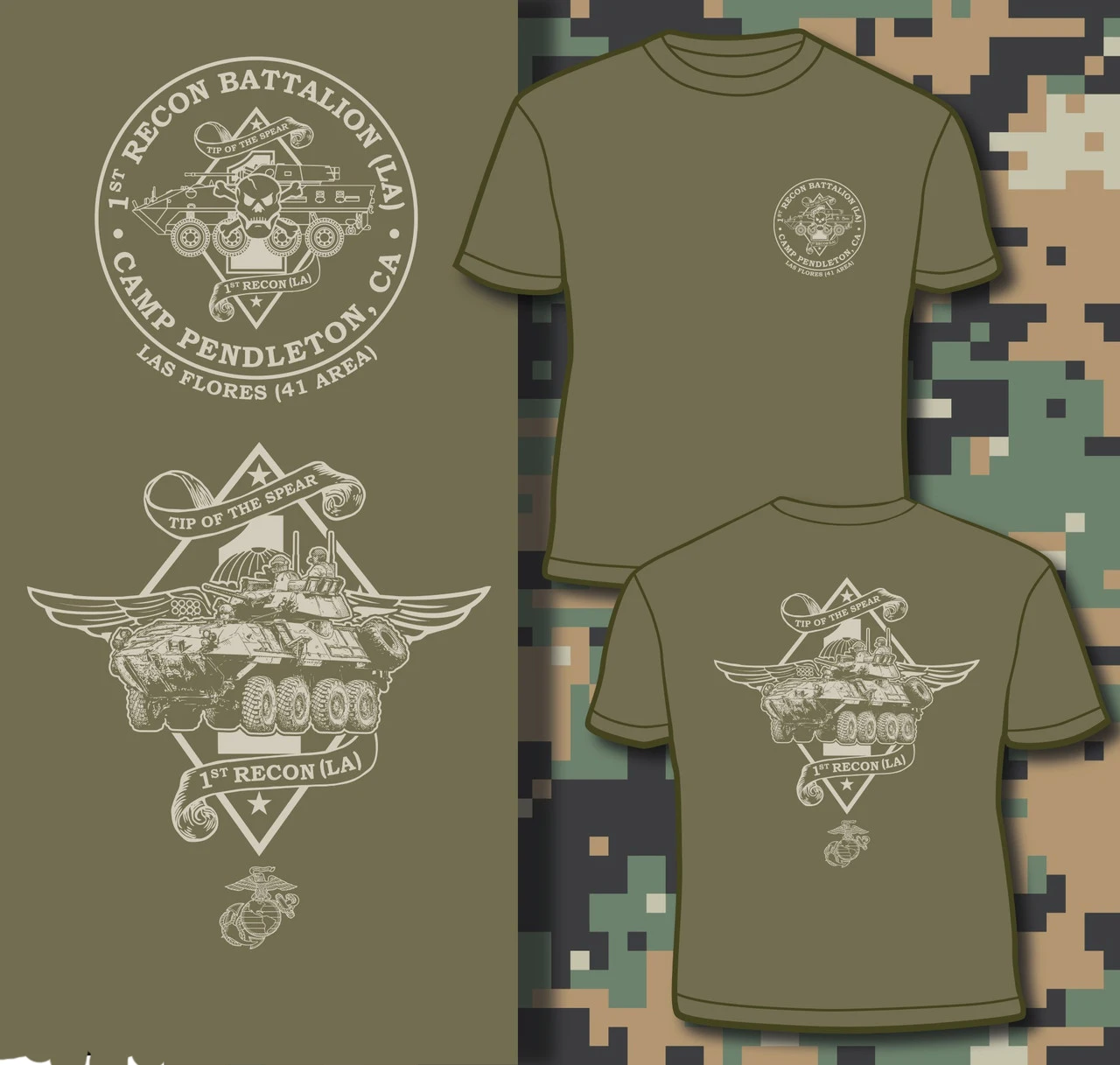 US Marine Corps 1st Recon Battallion Light Armored Camp Pendleton T-Shirt 100% Cotton O-Neck Short Sleeve Casual Mens T-shirt